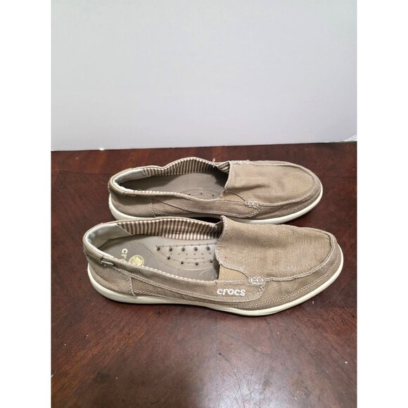 Crocs Women's Santa Cruz Slip-On Loafers Tan Canvas Casual Shoes Size 9 - Picture 3 of 11
